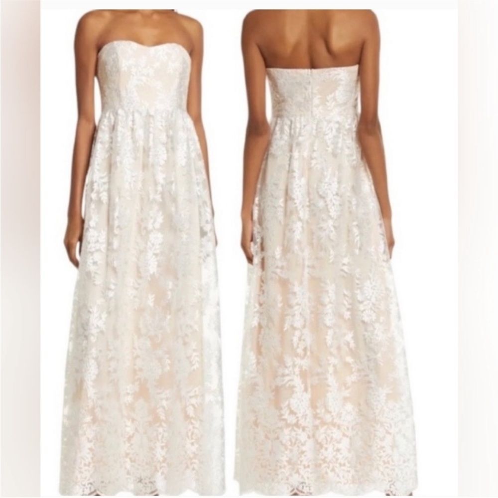 Lulus Beige with White Lace Overlay Strapless Dress Size Medium NWT